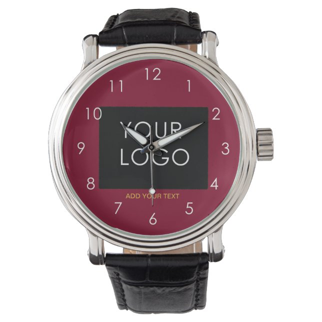 Burgundy Red Customizable Business Add Your Logo  Watch (Front)