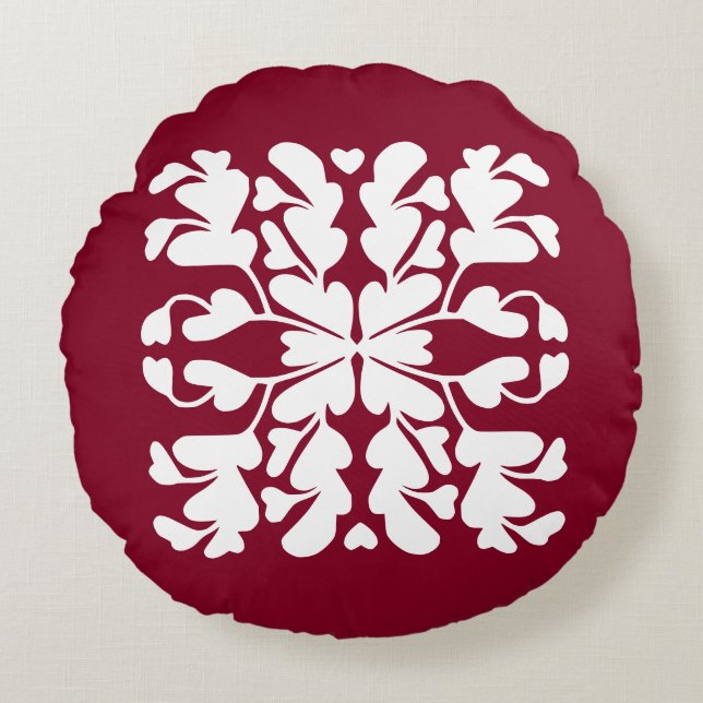 Burgundy red deco round pillow (Front)
