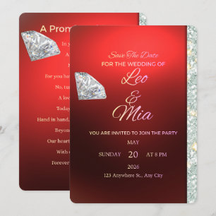 ​Burgundy Red Diamond & Silver Glitter Wedding Inv Invitation