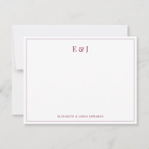 Burgundy Red Double Border Elegant Couple Monogram Note Card
