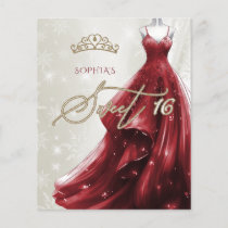 Burgundy Red Dress Snowflakes Sweet 16 Invitation