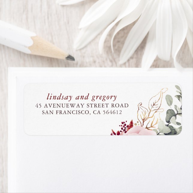Burgundy Red Earthy Shades Floral Elegant Label (Insitu)
