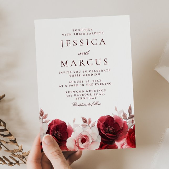 Burgundy Red Elegance: Red Rose Wedding  Invitation (Creator Uploaded)