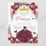 Burgundy Red Elegant Buttefly Princess Quinceañera Invitation