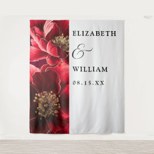 Burgundy Red Elegant Floral Wedding Photo Backdrop