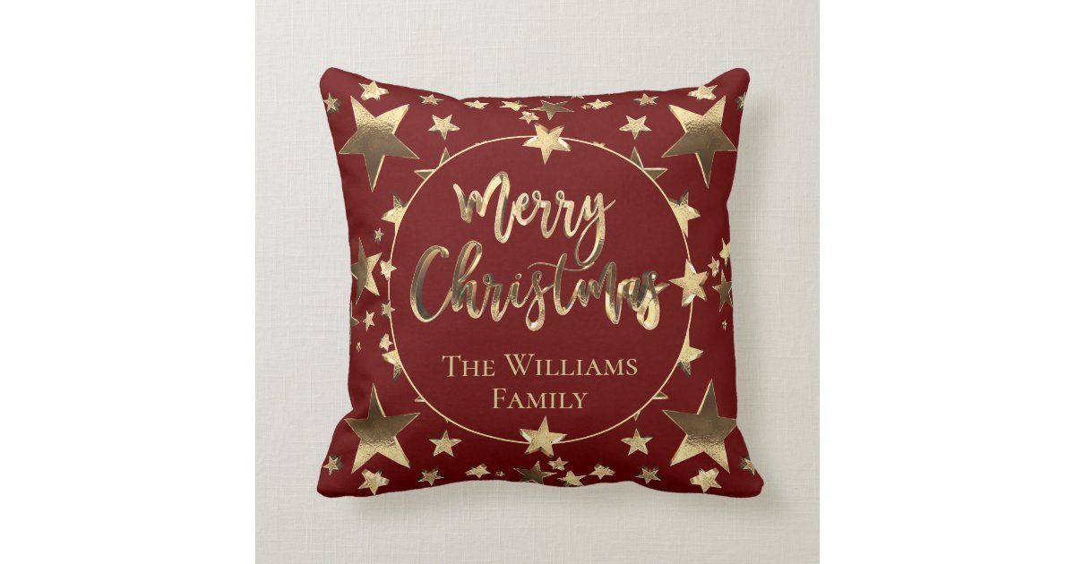Burgundy Red Elegant Gold Script Merry Christmas Throw Pillow  Zazzle.com