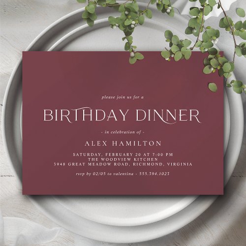 Burgundy Red  Elegant Maroon Birthday Dinner Invitation