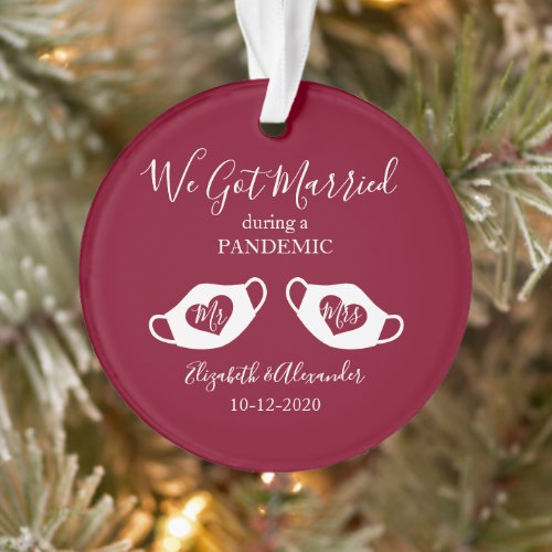 Burgundy Red Elegant Married during Pandemic Photo Ornament