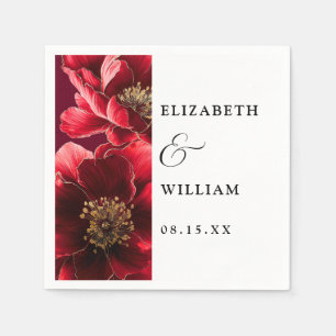 Burgundy Red Elegant Modern Floral Wedding Napkins
