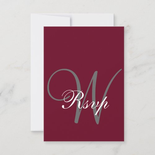 Burgundy Red Elegant MOnogram Formal RSVP Card