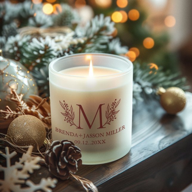 Burgundy Red Elegant monogram newlywed  Scented Candle (Creator Uploaded)