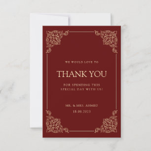 Burgundy Red Elegant Muslim Wedding Thank You Card