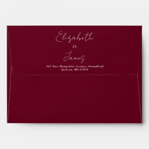 Burgundy Red Elegant Script Return Address Envelope