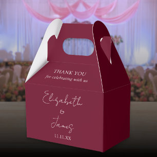 Burgundy Red Elegant Script Wedding Thank You Favor Boxes