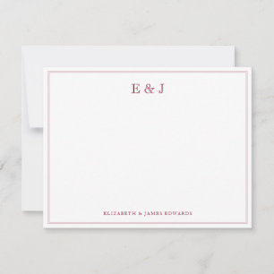 Burgundy Red Elegant Vintage Couple Monogram Note Card