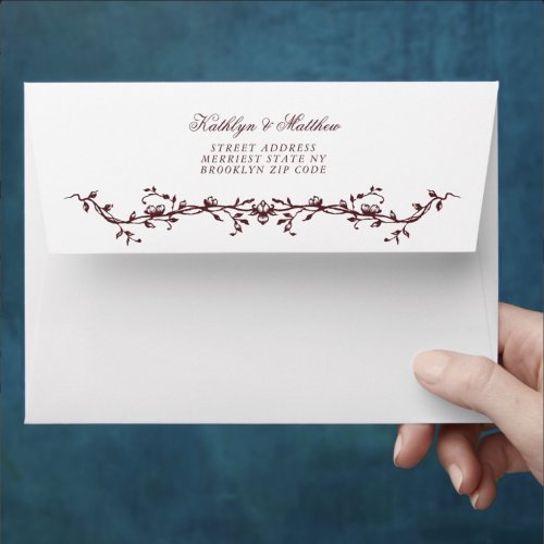 Burgundy Red Elegant Vintage Floral Wedding Envelope