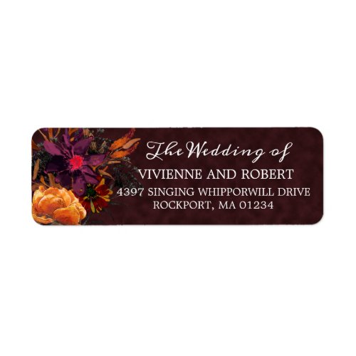 Burgundy Red Fall Flowers Wedding Return Address Label