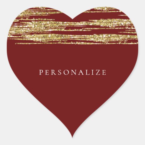 Burgundy Red Faux Glitter Stripes Heart Sticker