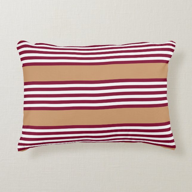 Burgundy red five stripes pattern accent pillow (Front)