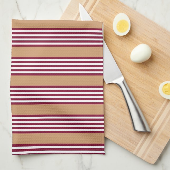 Burgundy red five stripes pattern kitchen towel (Quarter Fold)