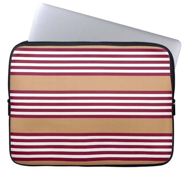 Burgundy red five stripes pattern laptop sleeve (Front)