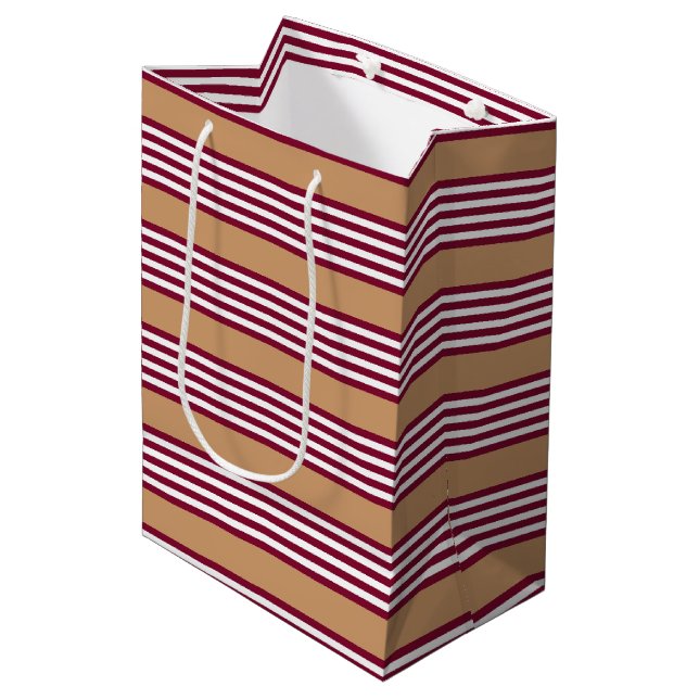 Burgundy red five stripes pattern medium gift bag (Front Angled)