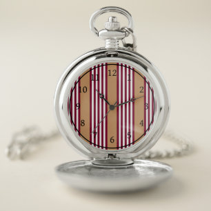 Burgundy red five stripes pattern pocket watch
