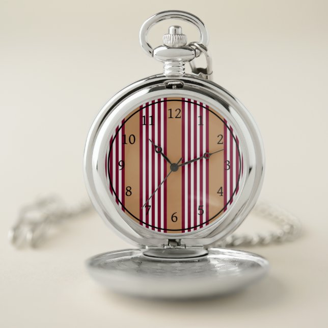 Burgundy red five stripes pattern pocket watch (Inside)