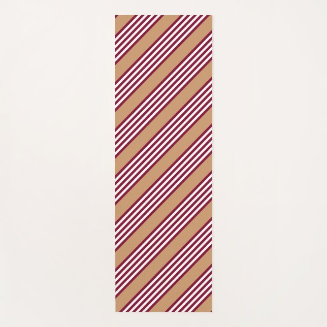 Burgundy red five stripes pattern yoga mat (Front)