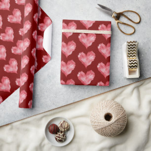 Burgundy Red Flame Hearts Bridal Shower Wrapping Paper