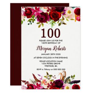 Floral 100th Birthday Invitations Zazzle