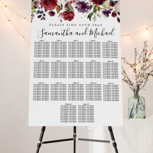 Burgundy Red Floral 17_Table Wedding Seating Chart Foam Board