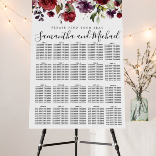 Burgundy Red Floral 20_Table Seating Chart Foam Board