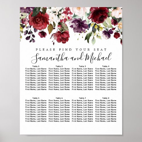 Burgundy Red Floral 8_Table Wedding Seating Chart
