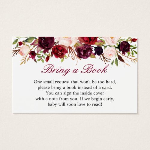 Burgundy Red Floral Baby Shower Book Request