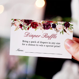 Burgundy Red Floral Baby Shower Diaper Raffle