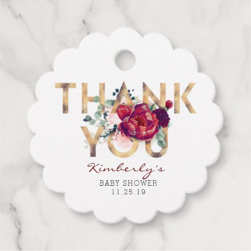 Burgundy Red Floral Baby Shower Thank You Favor Tags