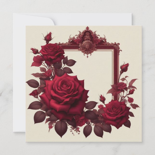 Burgundy Red Floral Blank Card Template  (Front)