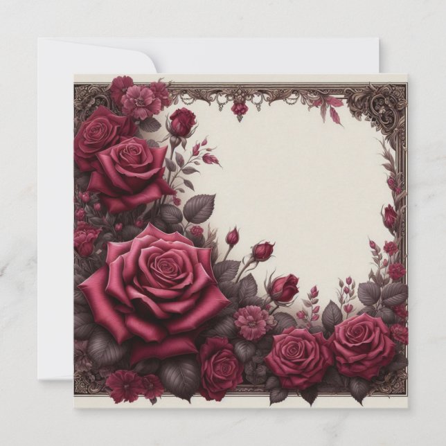 Burgundy Red Floral Blank Card Template  (Front)