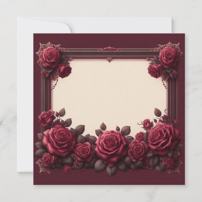 Burgundy Red Floral Blank Card Template  (Front)