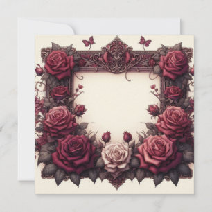 Burgundy Red Floral Blank Card Template Invitation