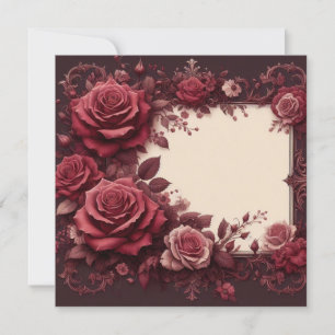 Burgundy Red Floral Blank Card Template Invitation