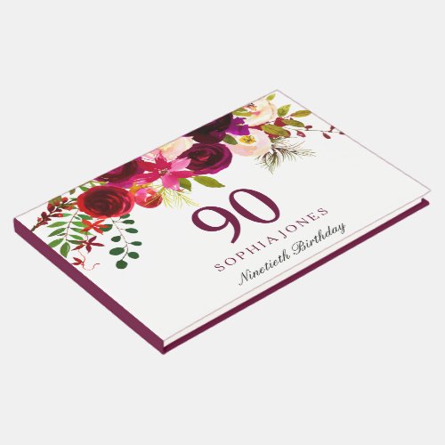 Burgundy Red Floral Boho 100th Birthday Party Guest Book