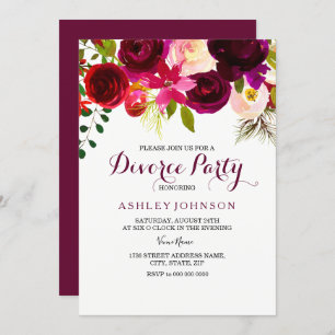 Burgundy Red Floral Boho Divorce Party Invite