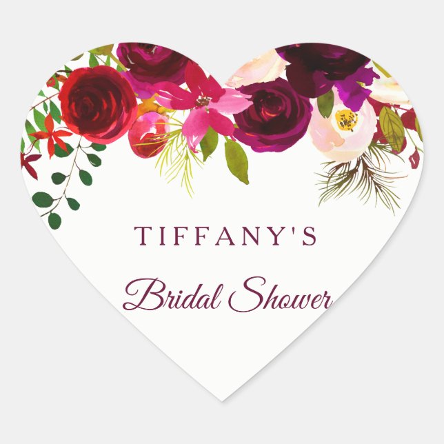 Burgundy Red Floral Boho Favor Seal Bridal Shower (Front)