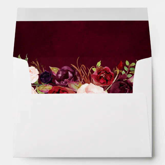 Burgundy Red Floral Boho Return Address Envelope | Zazzle