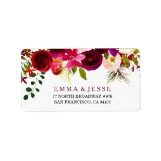 Burgundy Red Floral Boho Wedding Address Labels
