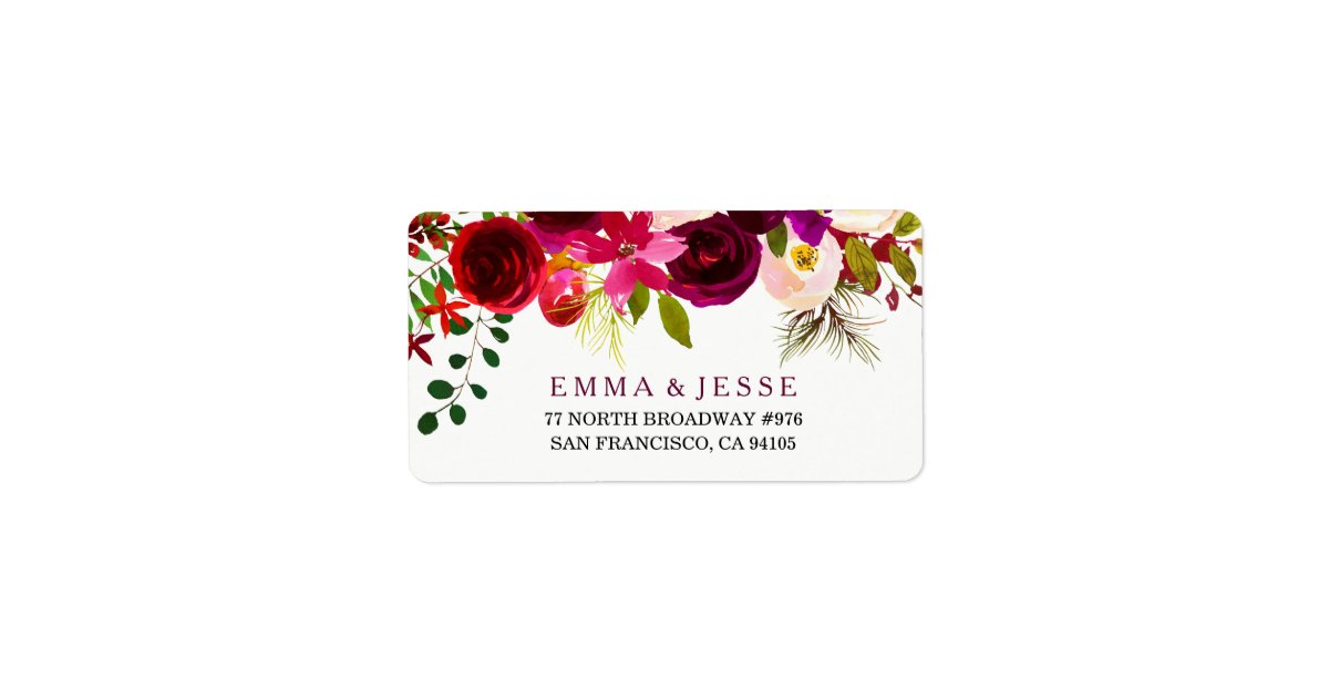 Burgundy Red Floral Boho Wedding Address Labels | Zazzle