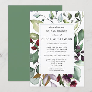 Burgundy Red Floral Botanical Bridal Shower Invitation