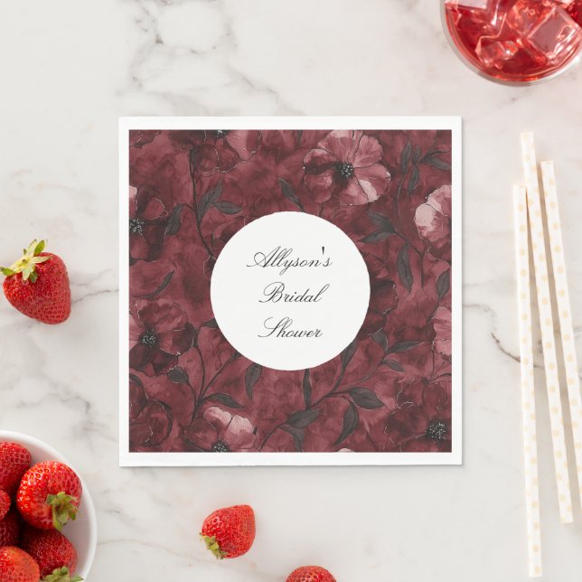 Burgundy Red Floral Bridal Shower Napkins (Insitu)